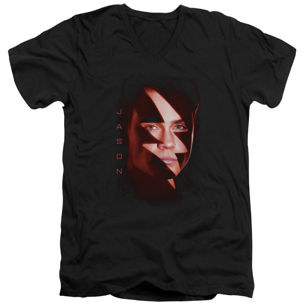 POWER RANGERS MOVIE/JASON BOLT - S/S ADULT V-NECK 30/1 - BLACK