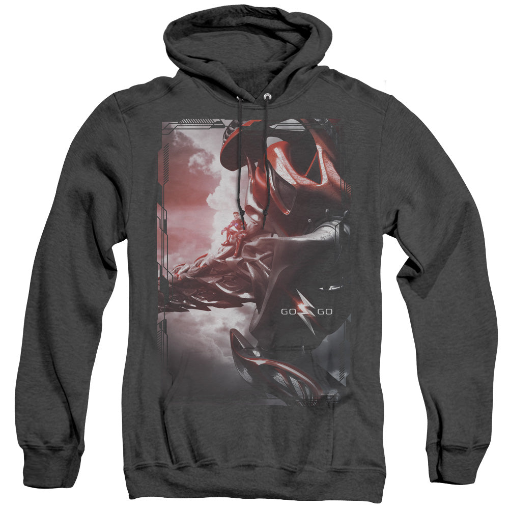 POWER RANGERS MOVIE/RED ZORD POSTER - ADULT HEATHER HOODIE - BLACK