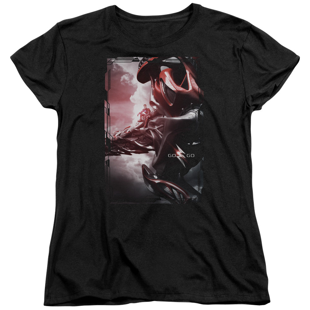 POWER RANGERS MOVIE/RED ZORD POSTER - S/S WOMENS TEE - BLACK