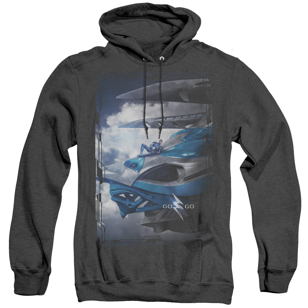 POWER RANGERS MOVIE/BLUE ZORD POSTER - ADULT HEATHER HOODIE - BLACK
