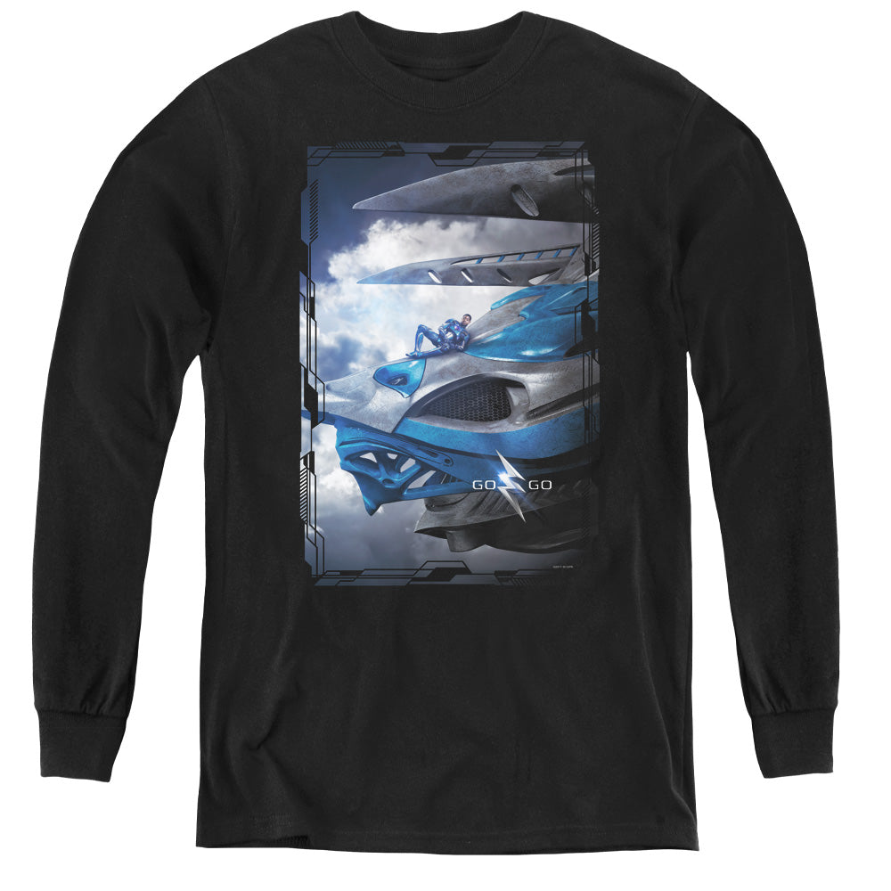 POWER RANGERS MOVIE/BLUE ZORD POSTER - YOUTH LONG SLEEVE TEE - BLACK