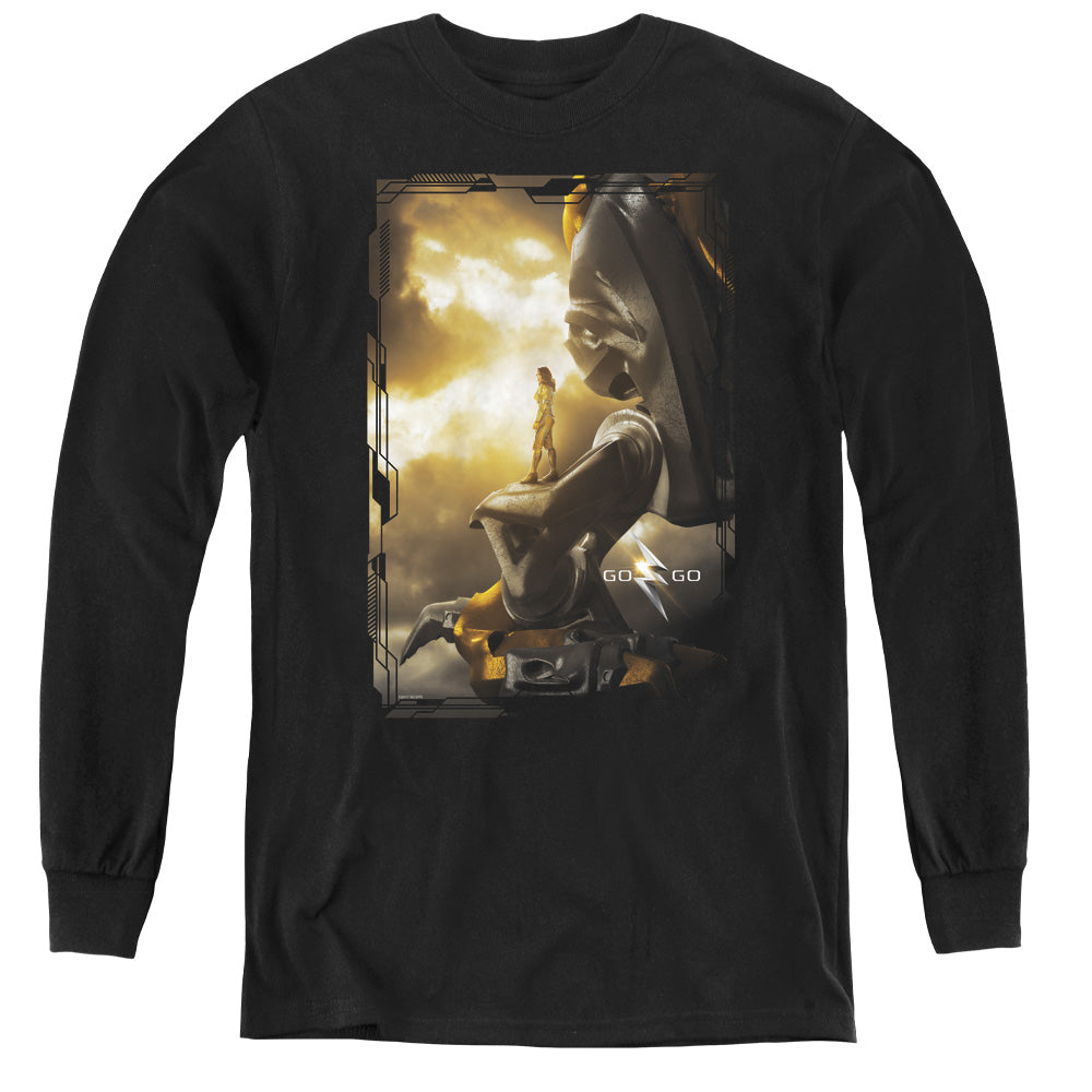 POWER RANGERS MOVIE/YELLOW ZORD POSTER - YOUTH LONG SLEEVE TEE - BLACK