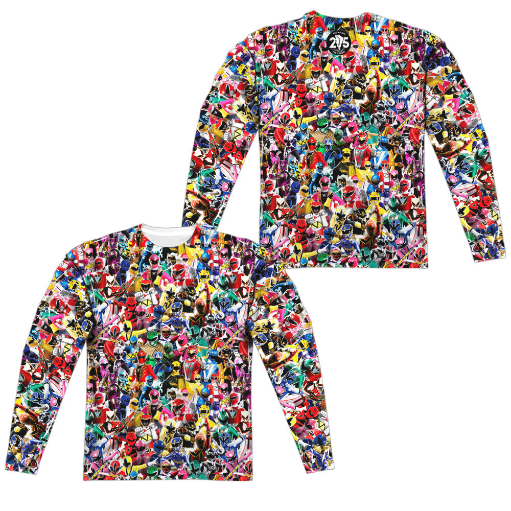 POWER RANGERS/CROWD OF RANGERS (FRONT/BACK PRINT) - L/S ADULT POLY CREW  - MULTI