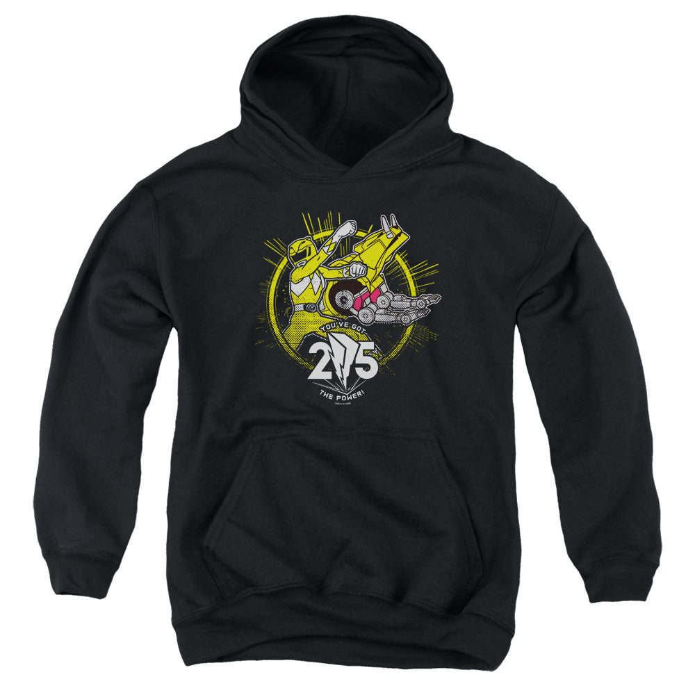 POWER RANGERS/YELLOW 25 - YOUTH PULLOVER HOODIE - BLACK