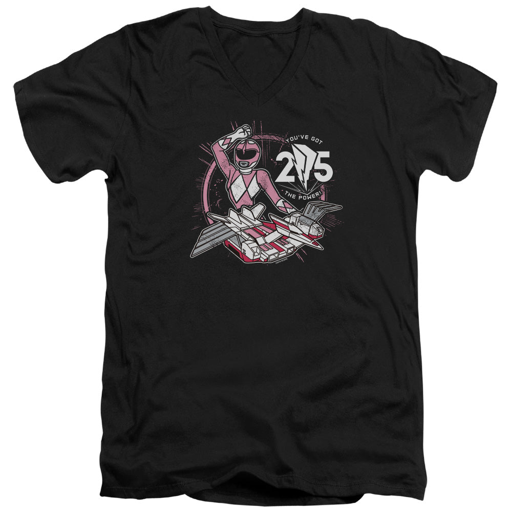 POWER RANGERS/PINK 25 - S/S ADULT V-NECK 30/1 - BLACK