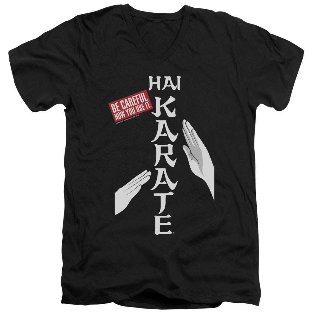 HAI KARATE/BE CAREFUL - S/S ADULT V-NECK 30/1 - BLACK