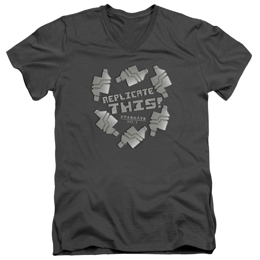 SG1/REPLICATE THIS - S/S ADULT V-NECK 30/1 - CHARCOAL