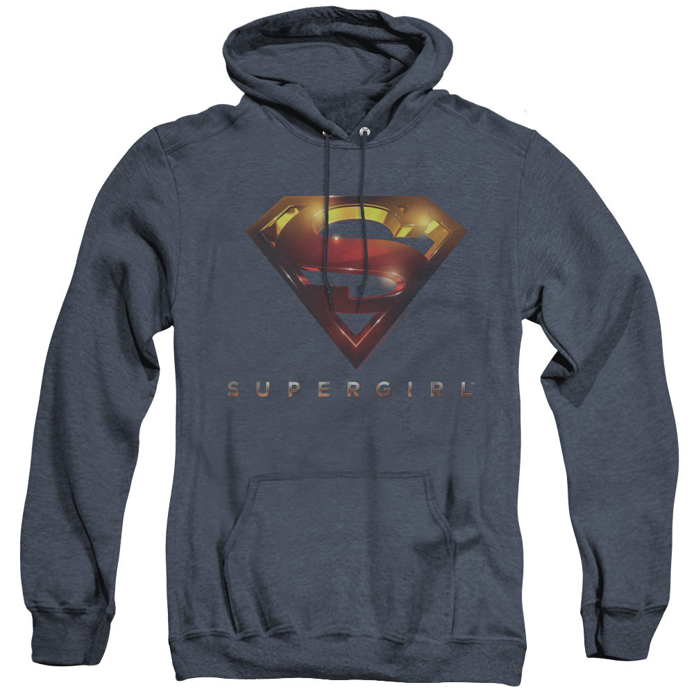 SUPERGIRL/LOGO GLARE - ADULT HEATHER HOODIE - NAVY