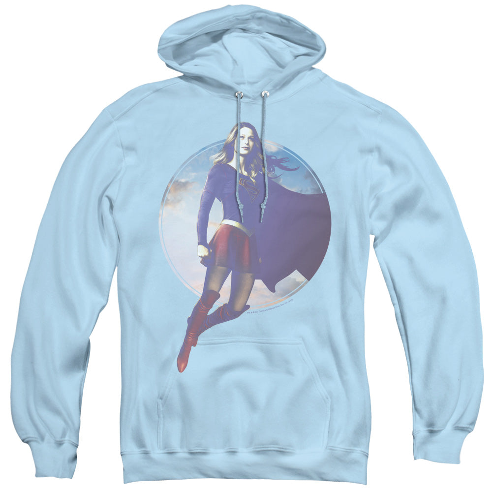 SUPERGIRL/CLOUDY CIRCLE - ADULT PULLOVER HOODIE - LIGHT BLUE