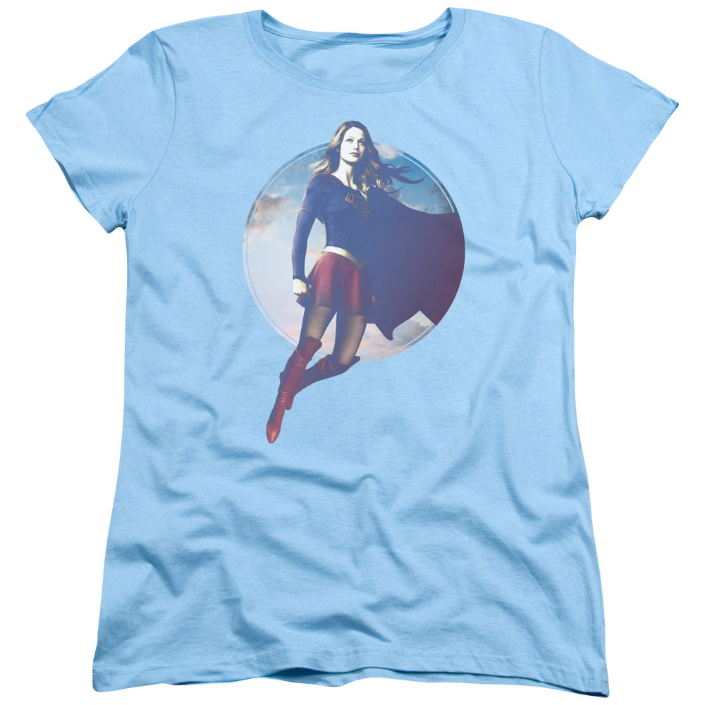 SUPERGIRL/CLOUDY CIRCLE - S/S WOMENS TEE - LIGHT BLUE