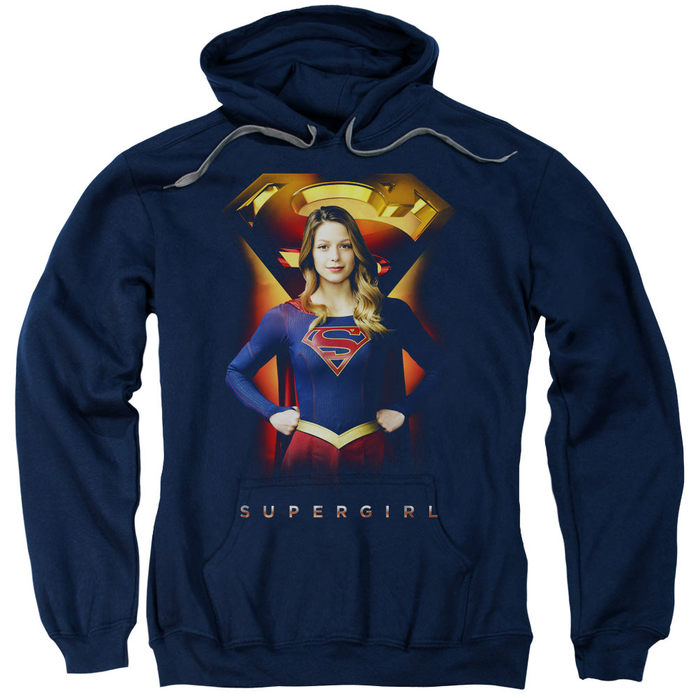 SUPERGIRL/STANDING SYMBOL - ADULT PULLOVER HOODIE - NAVY