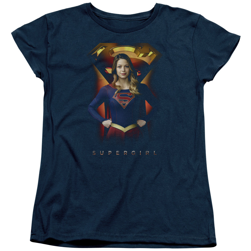 SUPERGIRL/STANDING SYMBOL - S/S WOMENS TEE - NAVY