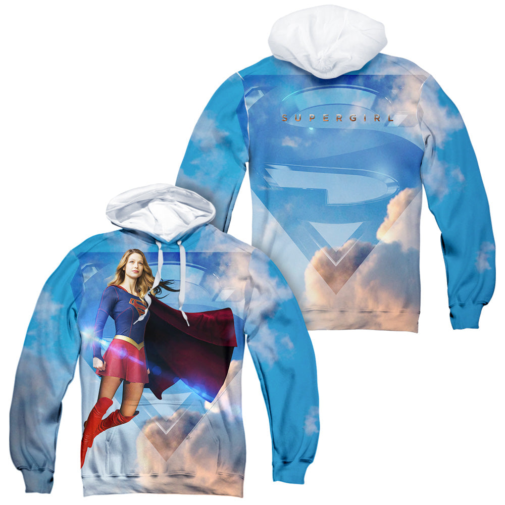 SUPERGIRL/UP IN THE SKY (FRONT/BACK PRINT) - ADULT POLY PULLOVER HOODIE - MULTI