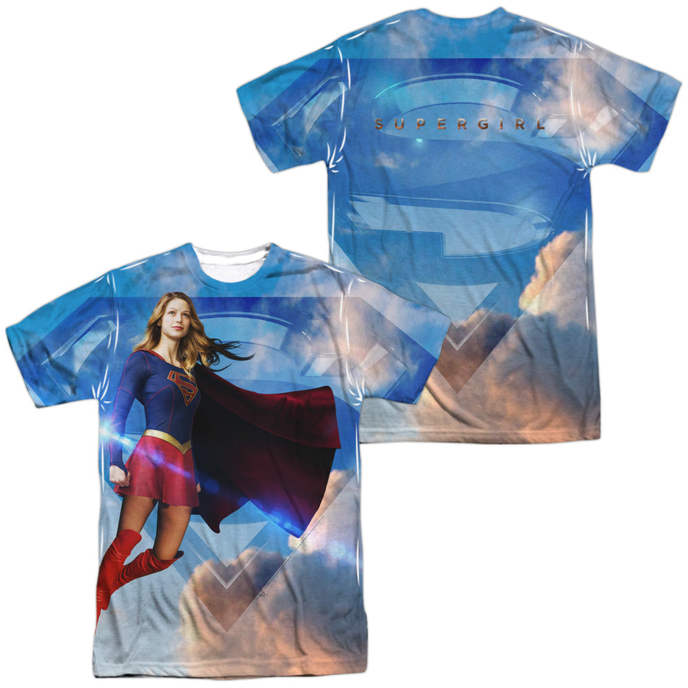 SUPERGIRL/UP IN THE SKY (FRONT/BACK PRINT) - S/S ADULT POLY CREW - MULTI