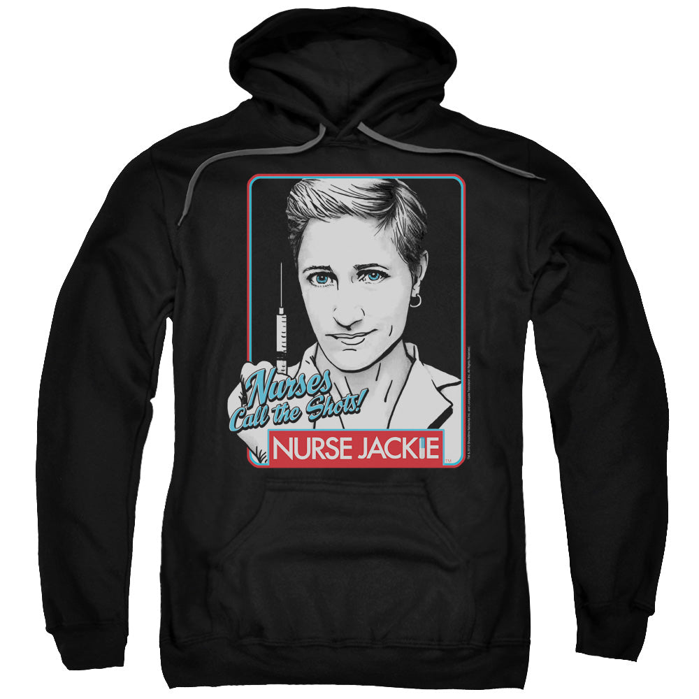 NURSE JACKIE/NURSES CALL THE SHOTS - ADULT PULLOVER HOODIE - BLACK