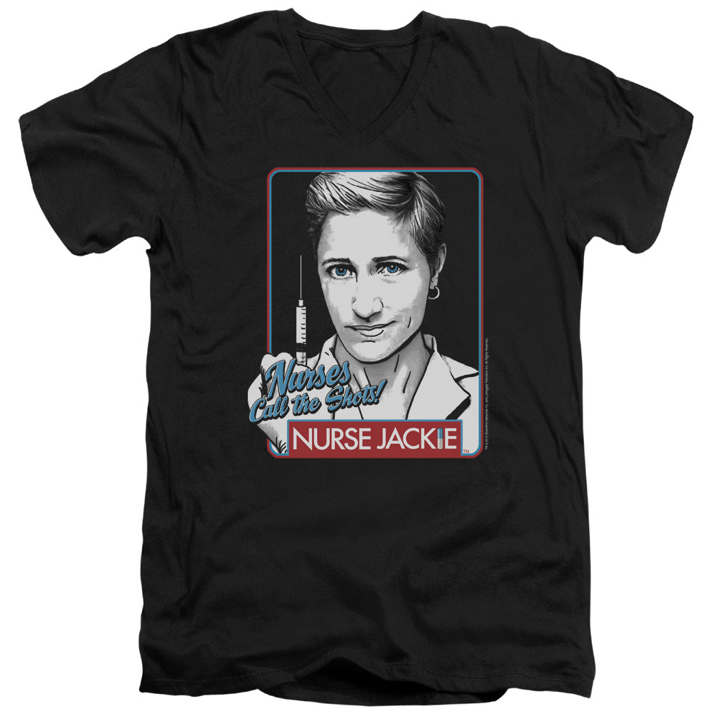 NURSE JACKIE/NURSES CALL THE SHOTS - S/S ADULT V-NECK 30/1 - BLACK