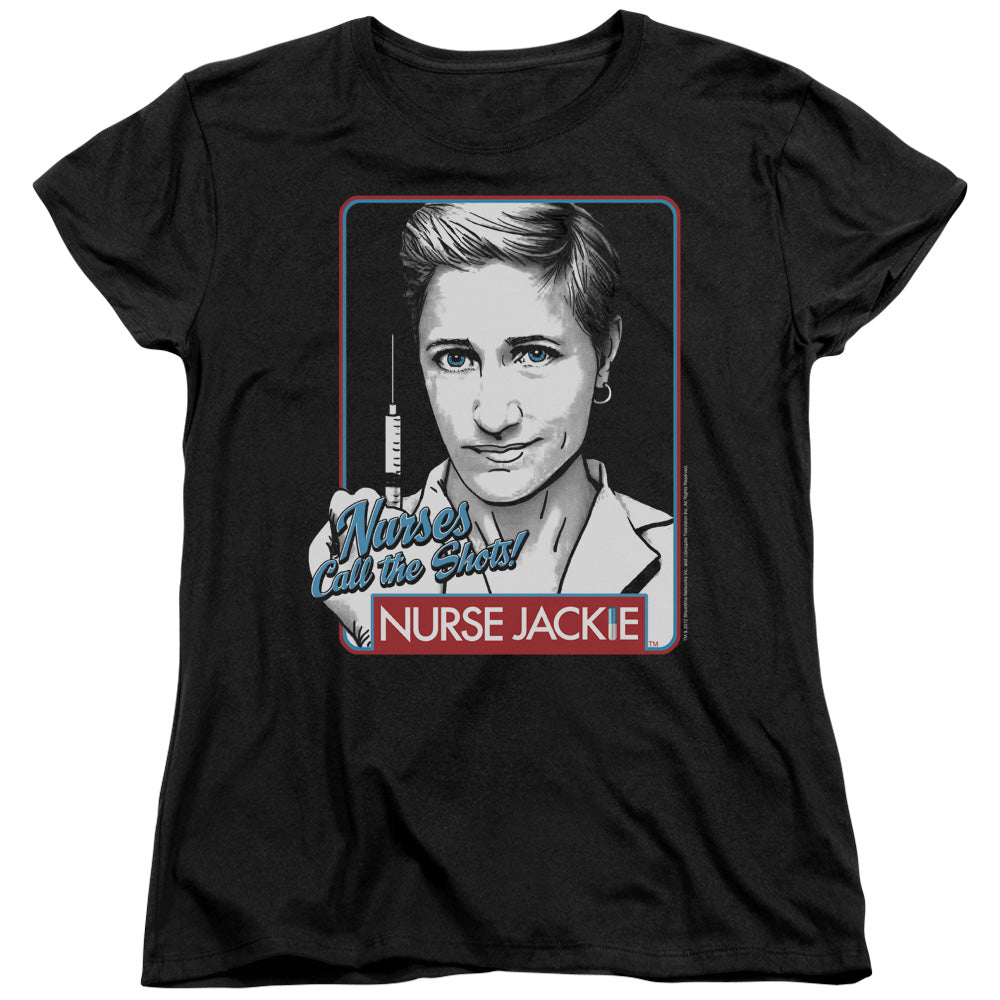 NURSE JACKIE/NURSES CALL THE SHOTS - S/S WOMENS TEE - BLACK