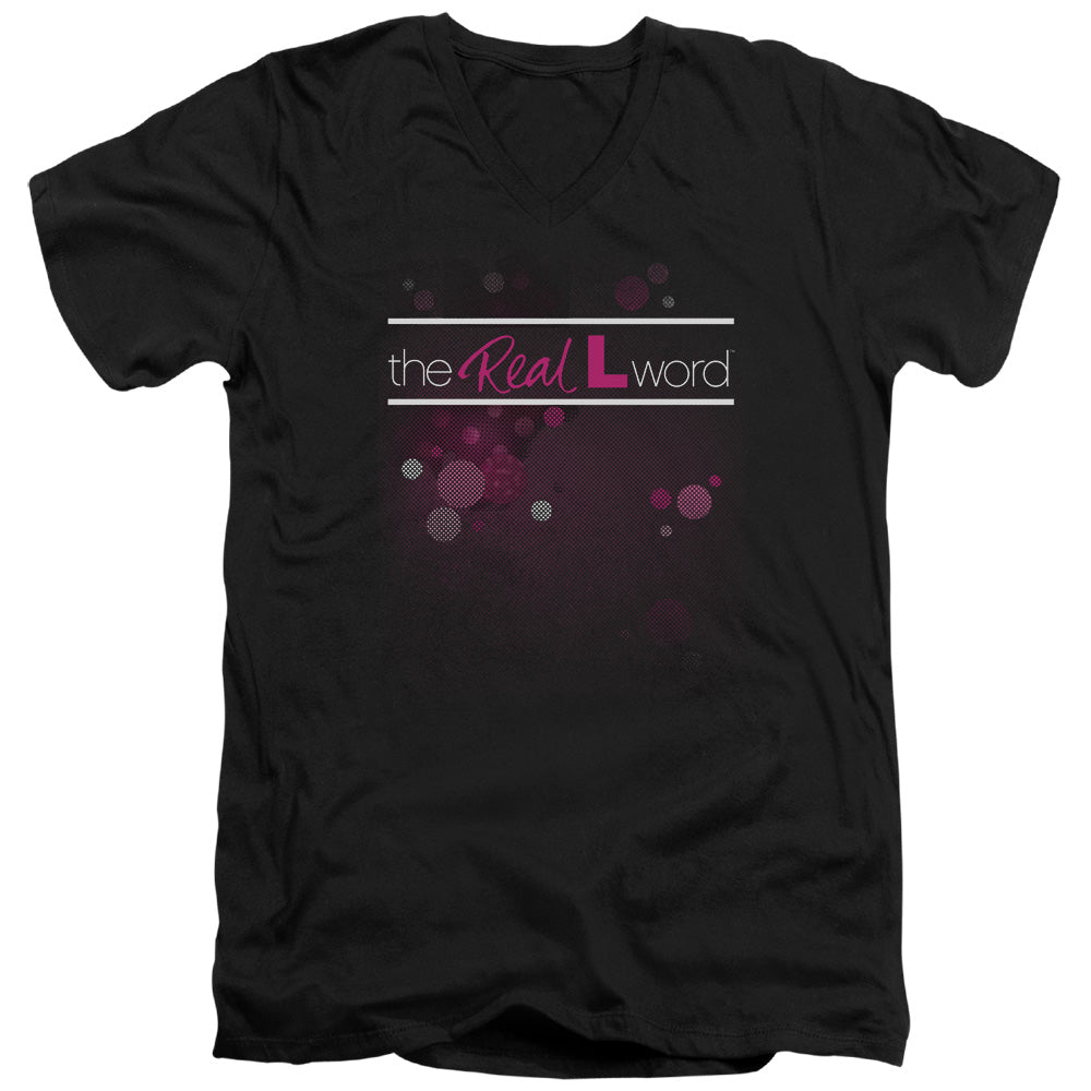 REAL L WORD/FLASHY LOGO - S/S ADULT V-NECK 30/1 - BLACK