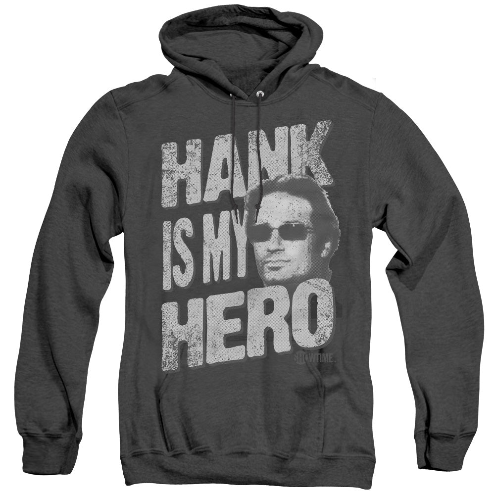 CALIFORNICATION/HANK IS MY HERO - ADULT HEATHER HOODIE - BLACK