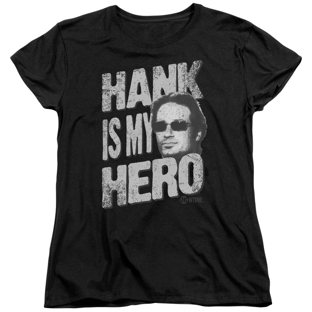 CALIFORNICATION/HANK IS MY HERO - S/S WOMENS TEE - BLACK
