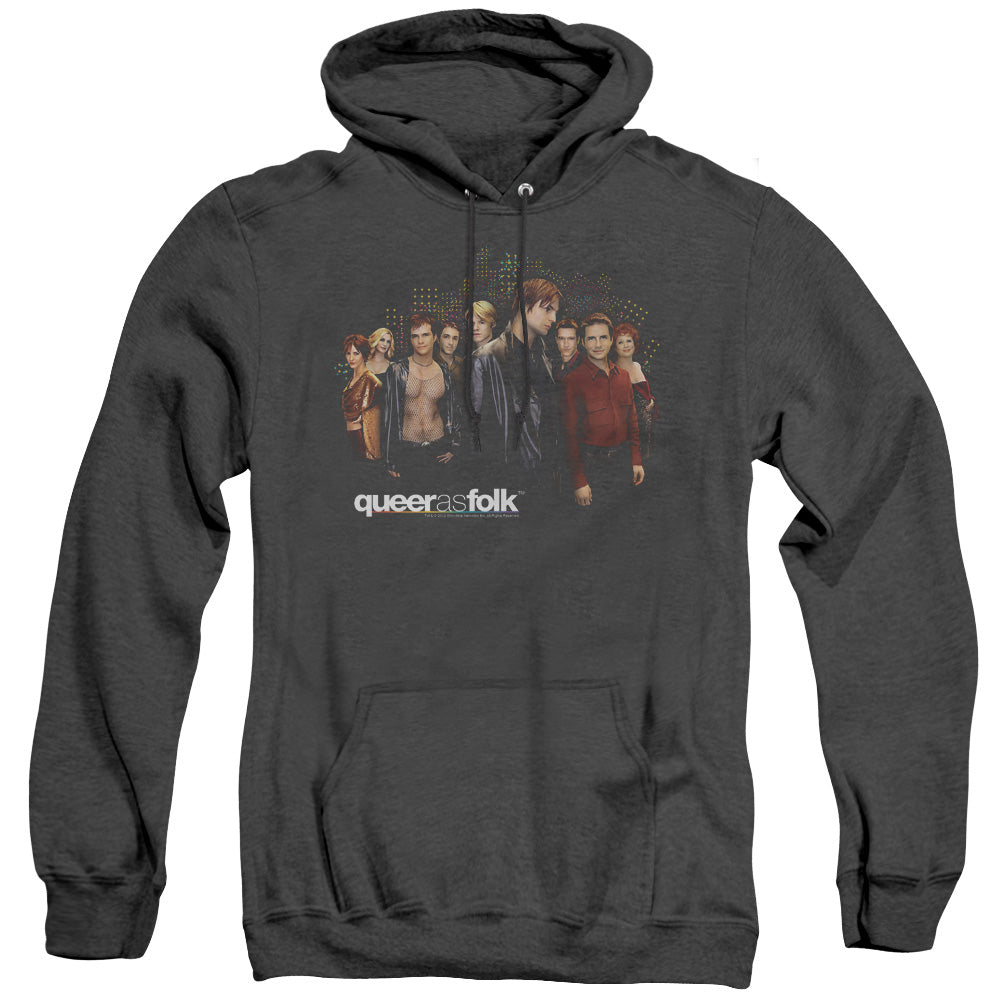 QUEER AS FOLK/TITLE - ADULT HEATHER HOODIE - BLACK