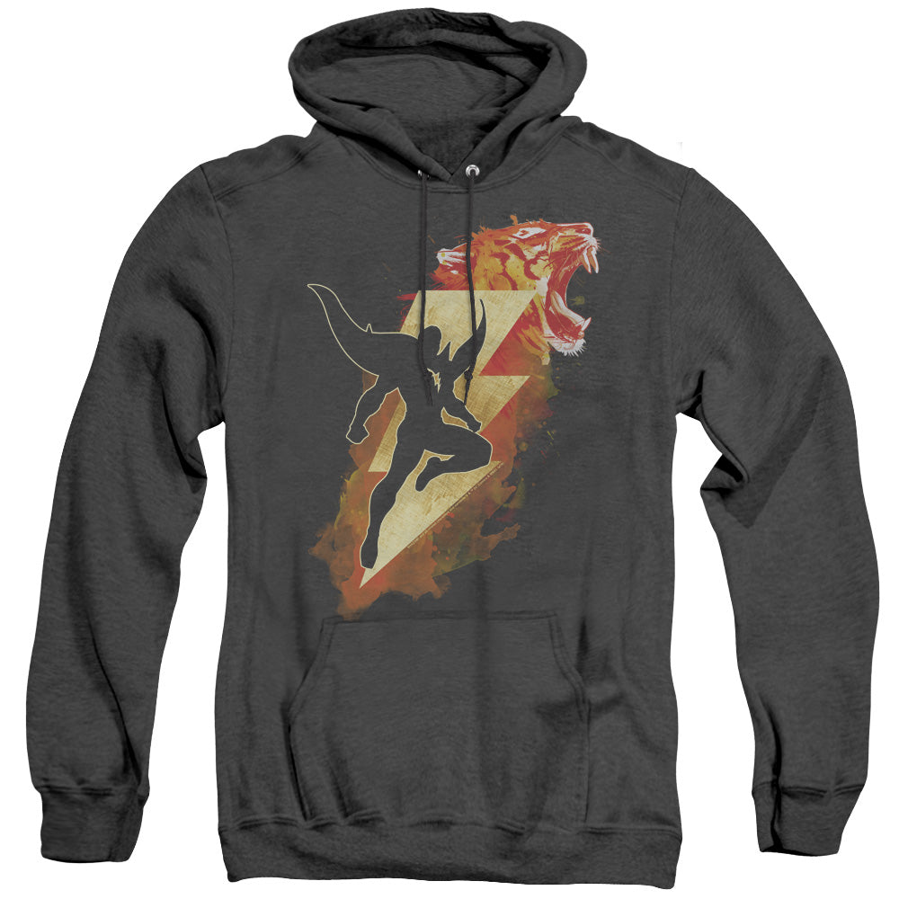SHAZAM MOVIE/TIGER BOLT - ADULT HEATHER HOODIE - BLACK