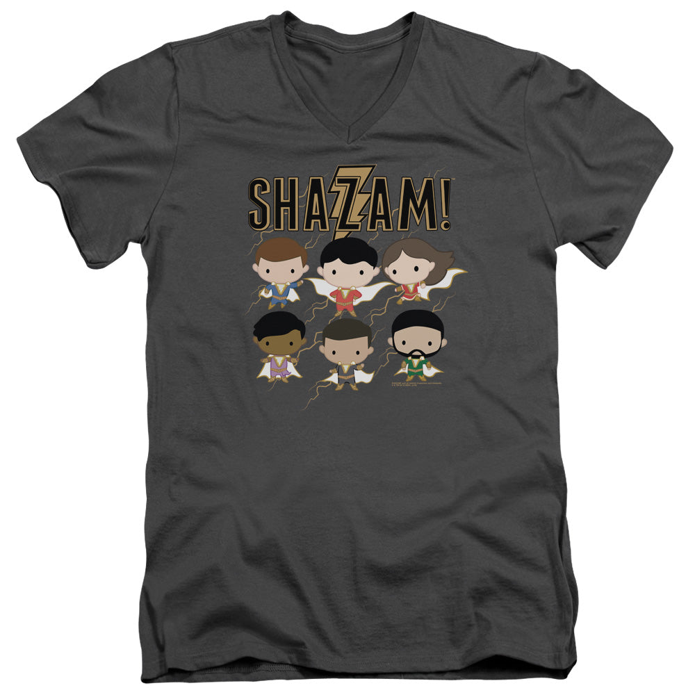 SHAZAM MOVIE/CHIBI GROUP - S/S ADULT V-NECK 30/1 - CHARCOAL