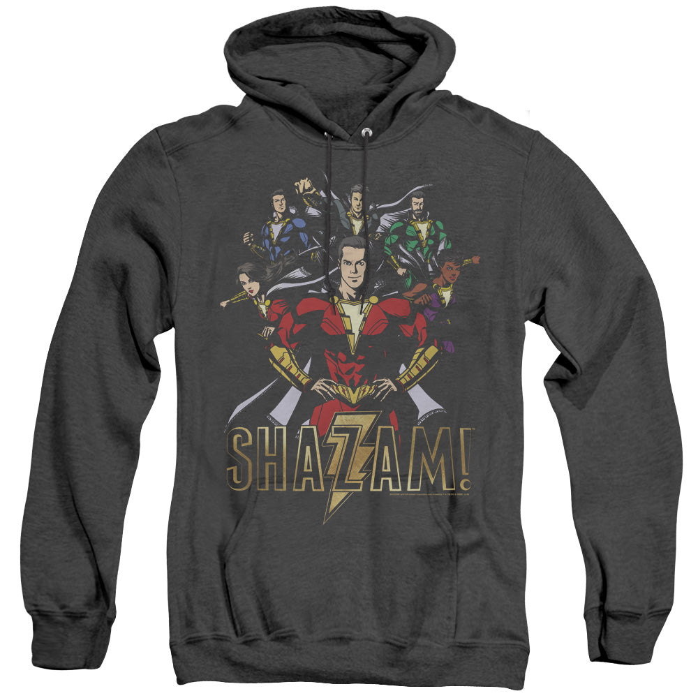 SHAZAM MOVIE/GROUP OF HEROES - ADULT HEATHER HOODIE - BLACK