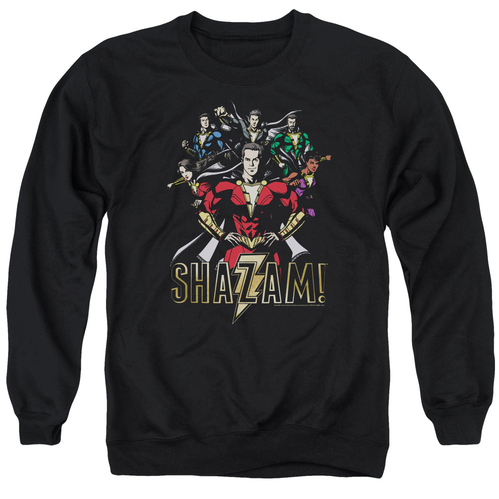 SHAZAM MOVIE/GROUP OF HEROES - ADULT CREWNECK SWEATSHIRT - BLACK