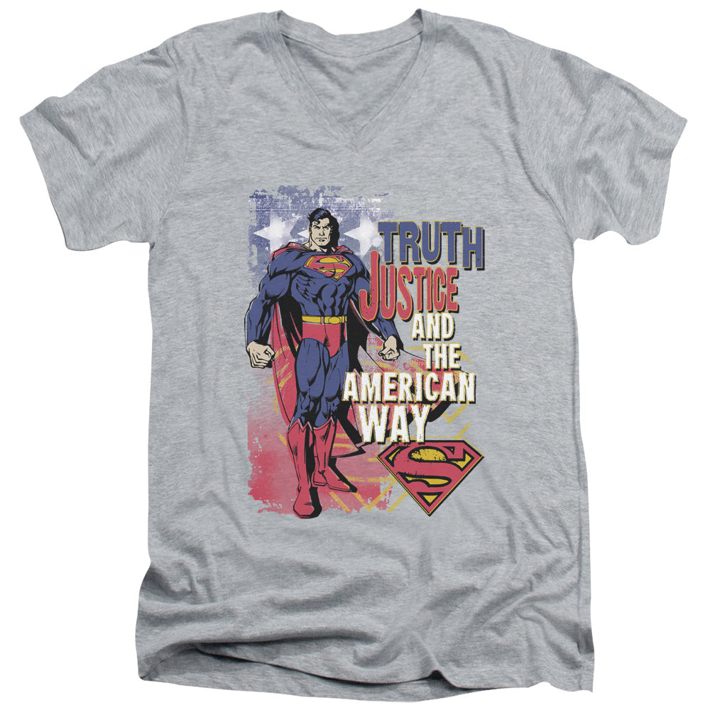 SUPERMAN/TRUTH JUSTICE - S/S ADULT V-NECK 30/1 - ATHLETIC HEATHER