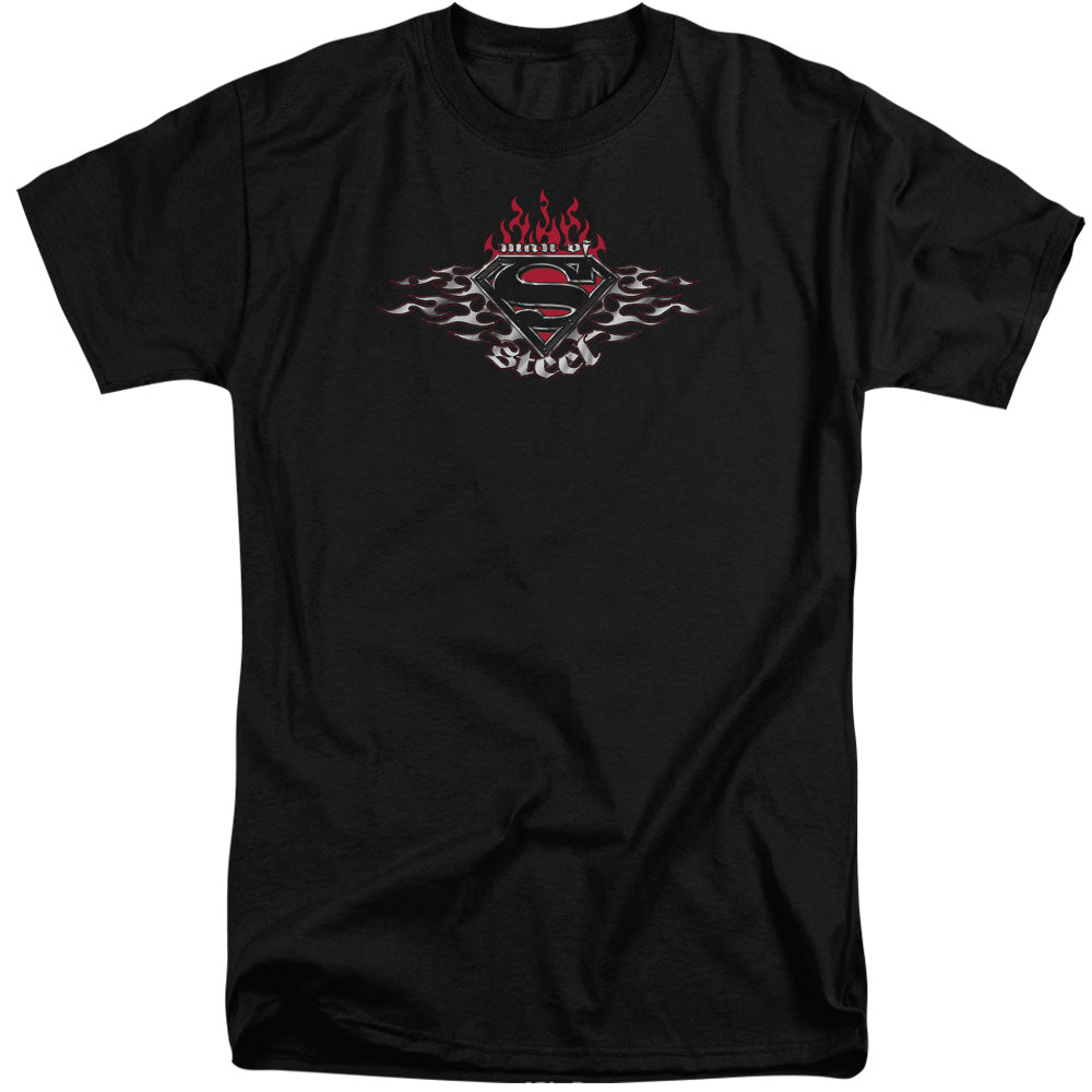 SUPERMAN/STEEL FLAMES SHIELD - S/S ADULT TALL 18/1 - BLACK