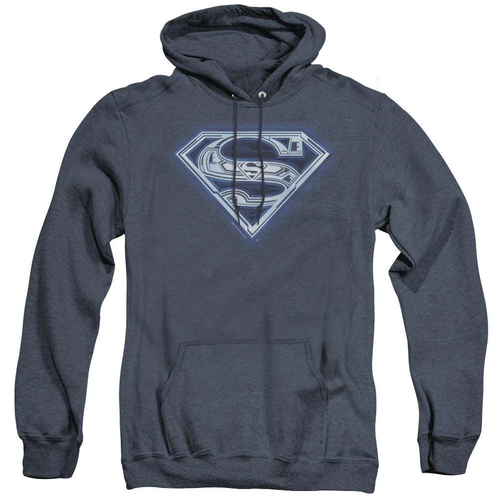 SUPERMAN/CYBER SHIELD - ADULT HEATHER HOODIE - NAVY