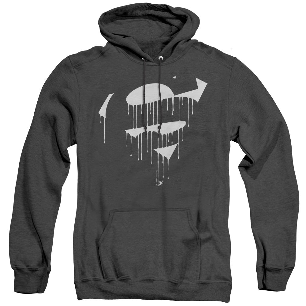 SUPERMAN/DRIPPING SHIELD - ADULT HEATHER HOODIE - BLACK