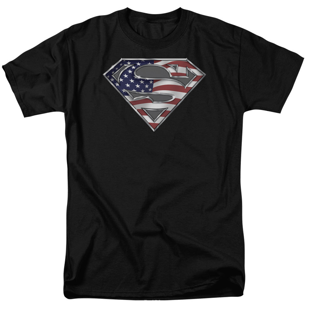 SUPERMAN/ALL AMERICAN SHIELD - S/S ADULT 18/1 - BLACK