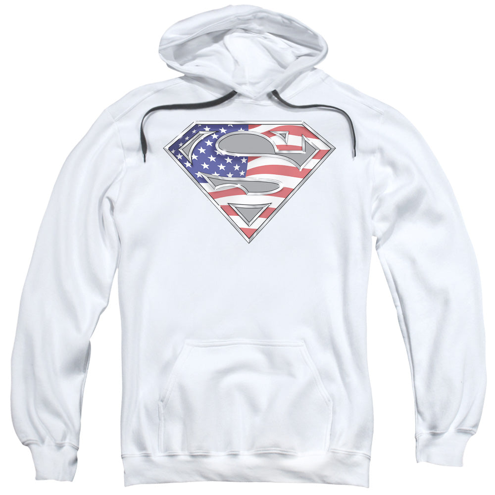 SUPERMAN/ALL AMERICAN SHIELD - ADULT PULLOVER HOODIE - WHITE