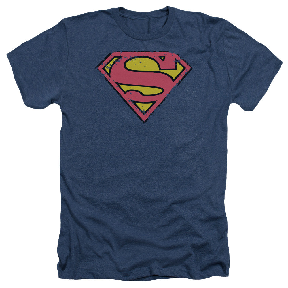 SUPERMAN/DISTRESSED SHIELD - ADULT HEATHER - NAVY