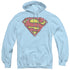 SUPERMAN/DISTRESSED SHIELD - ADULT PULLOVER HOODIE - LIGHT BLUE