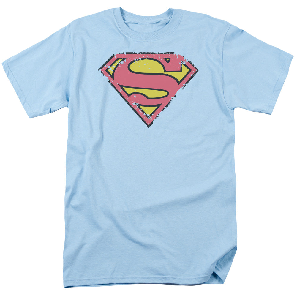 SUPERMAN/DISTRESSED SHIELD - S/S ADULT 18/1 - LIGHT BLUE
