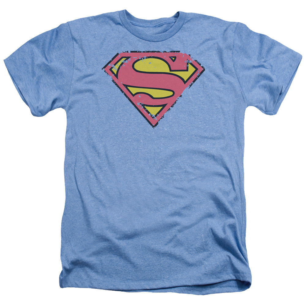 SUPERMAN/DISTRESSED SHIELD - ADULT HEATHER - LIGHT BLUE