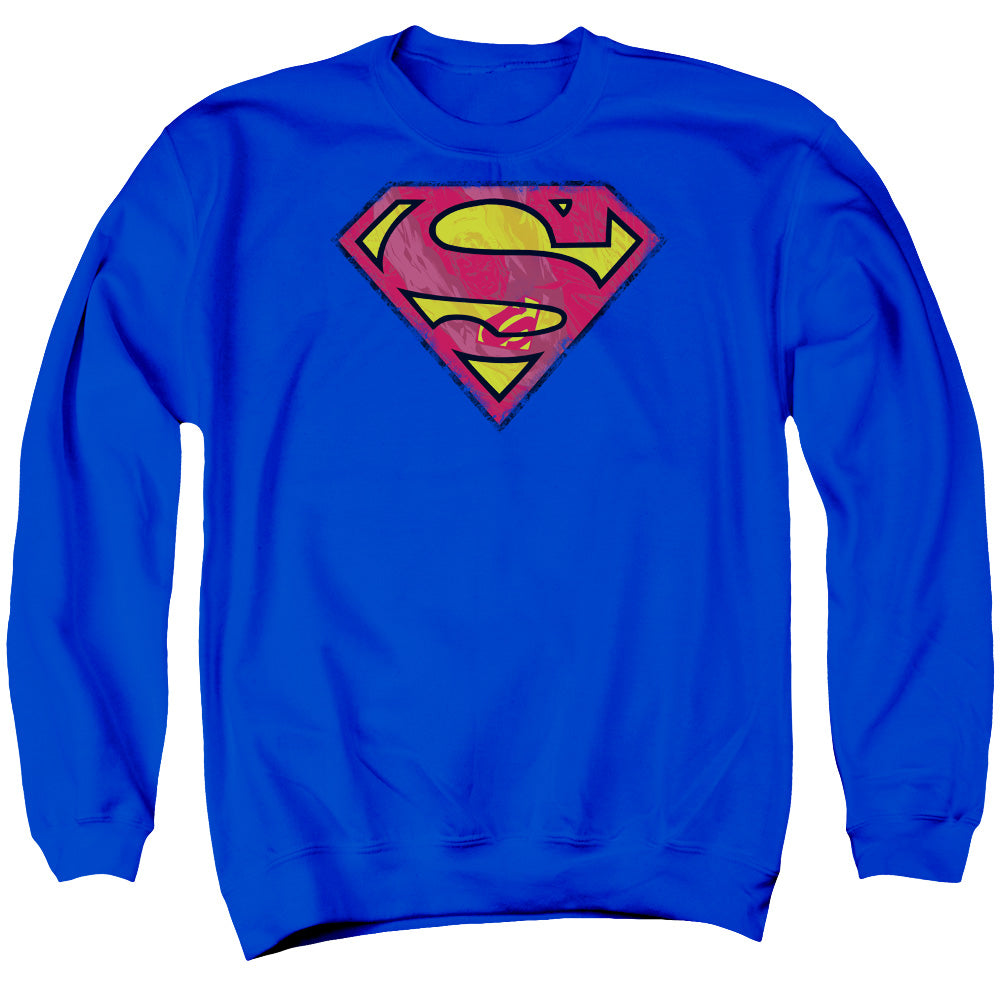 SUPERMAN/ACTION SHIELD - ADULT CREWNECK SWEATSHIRT - ROYAL BLUE