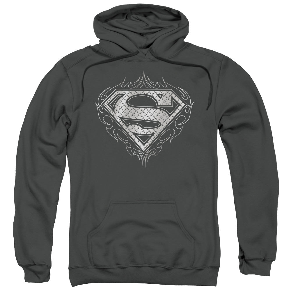 SUPERMAN/TRIBAL STEEL LOGO - ADULT PULLOVER HOODIE - CHARCOAL