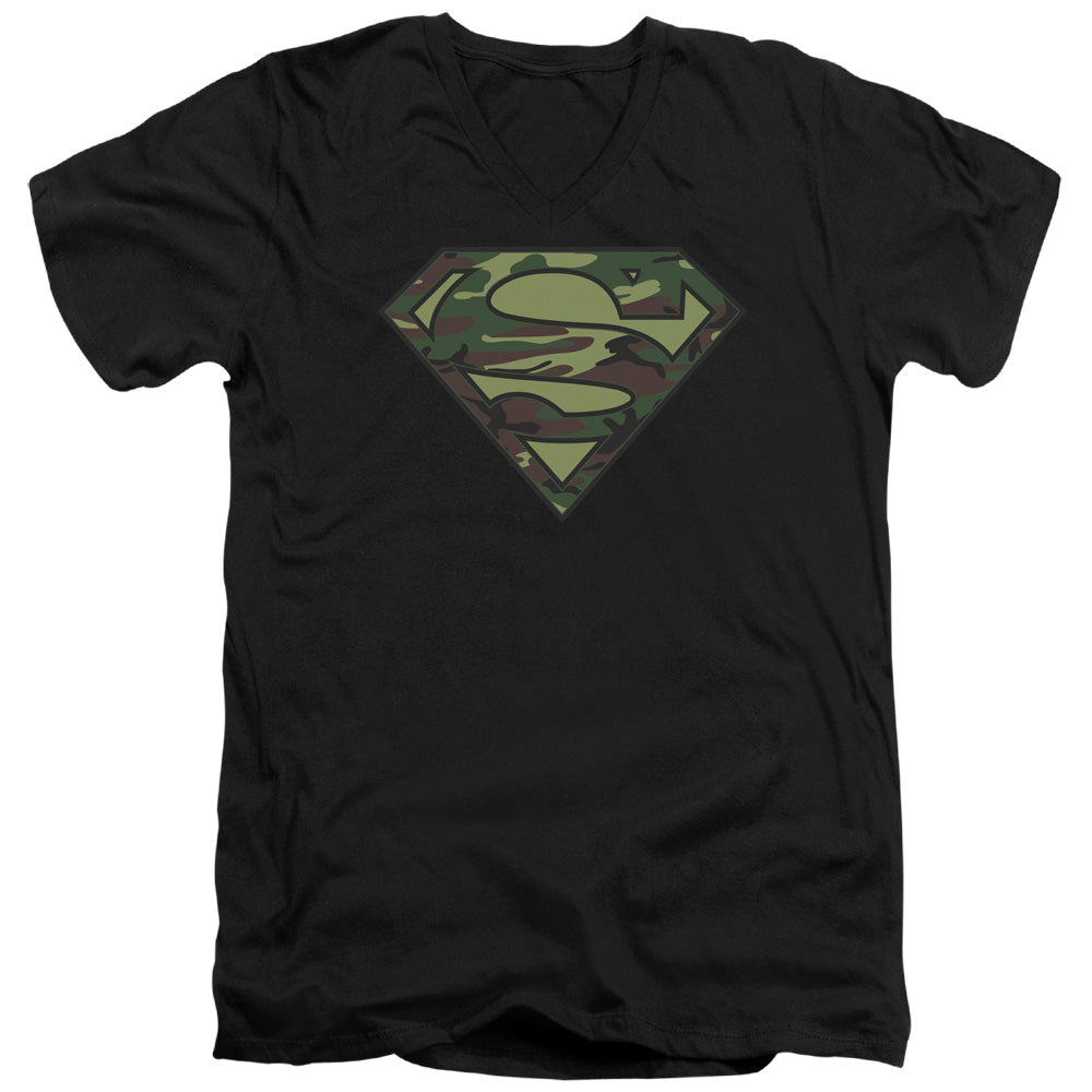 SUPERMAN/CAMO LOGO - S/S ADULT V-NECK 30/1 - BLACK