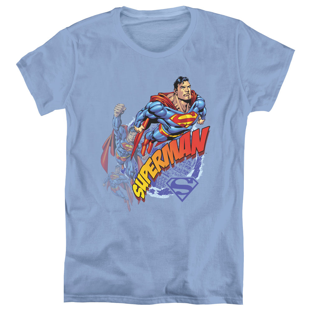 SUPERMAN/UP UP AND AWAY - S/S WOMENS TEE - CAROLINA BLUE