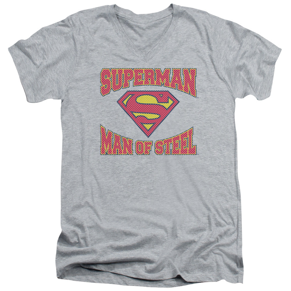 SUPERMAN/MAN OF STEEL JERSEY - S/S ADULT V-NECK 30/1 - ATHLETIC HEATHER