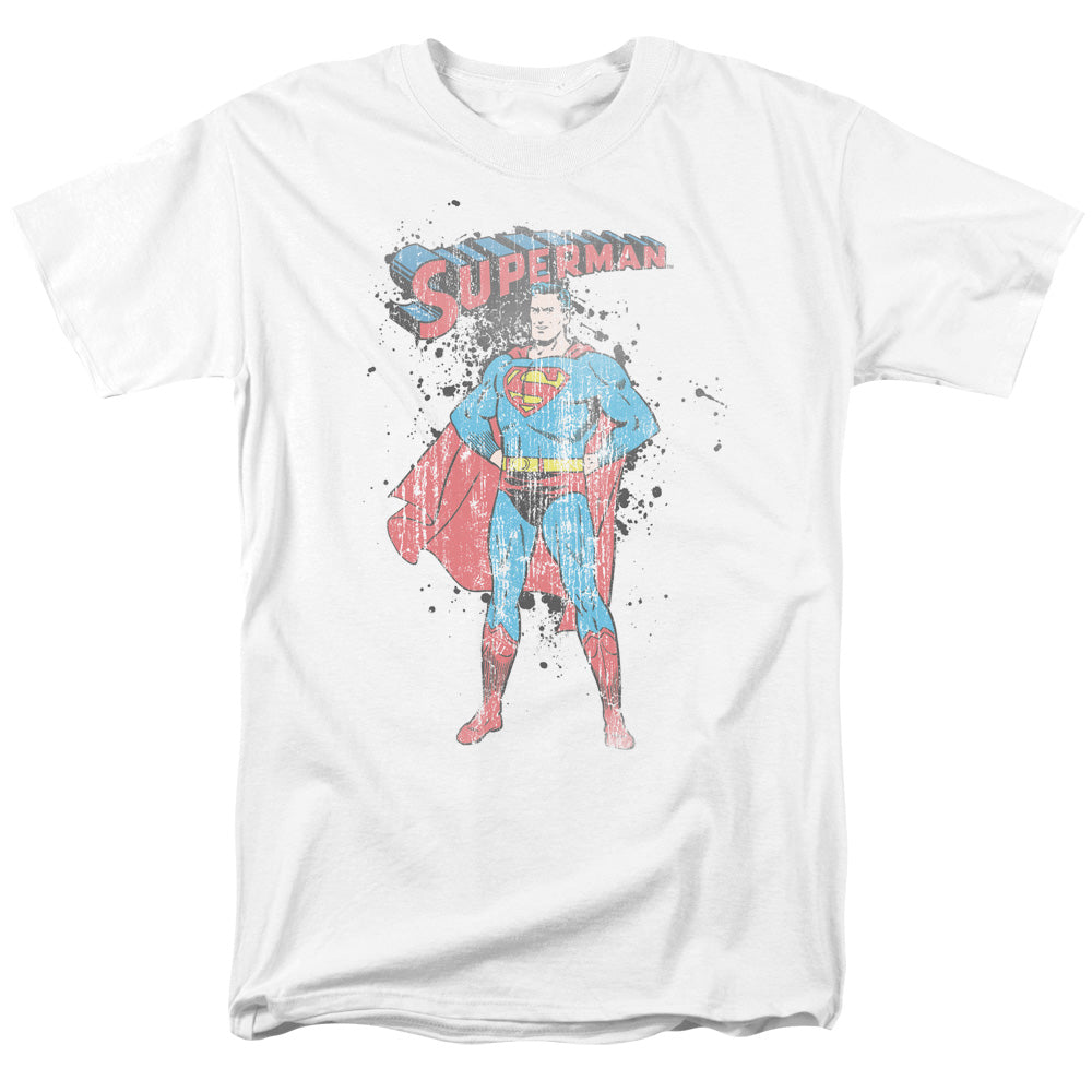 SUPERMAN/VINTAGE INK SPLATTER - S/S ADULT 18/1 - WHITE