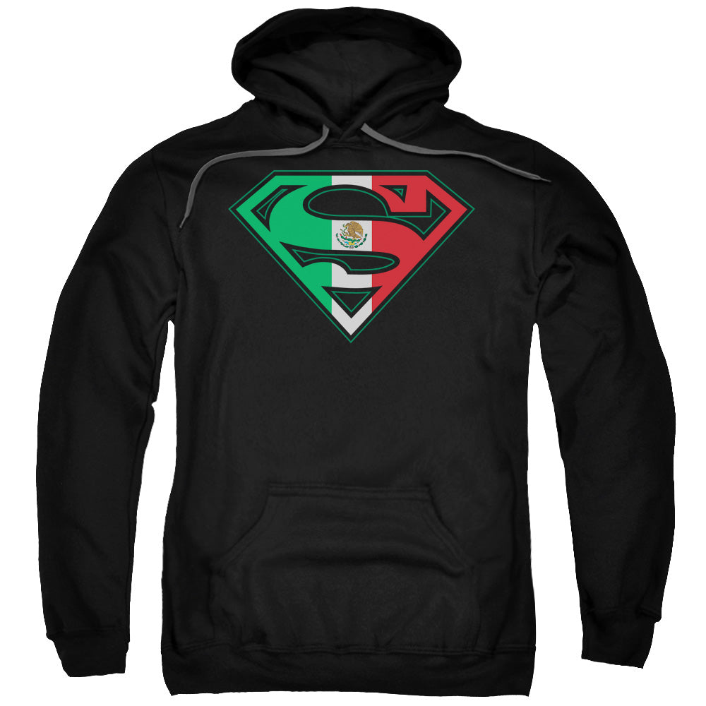 SUPERMAN/MEXICAN FLAG SHIELD - ADULT PULLOVER HOODIE - BLACK