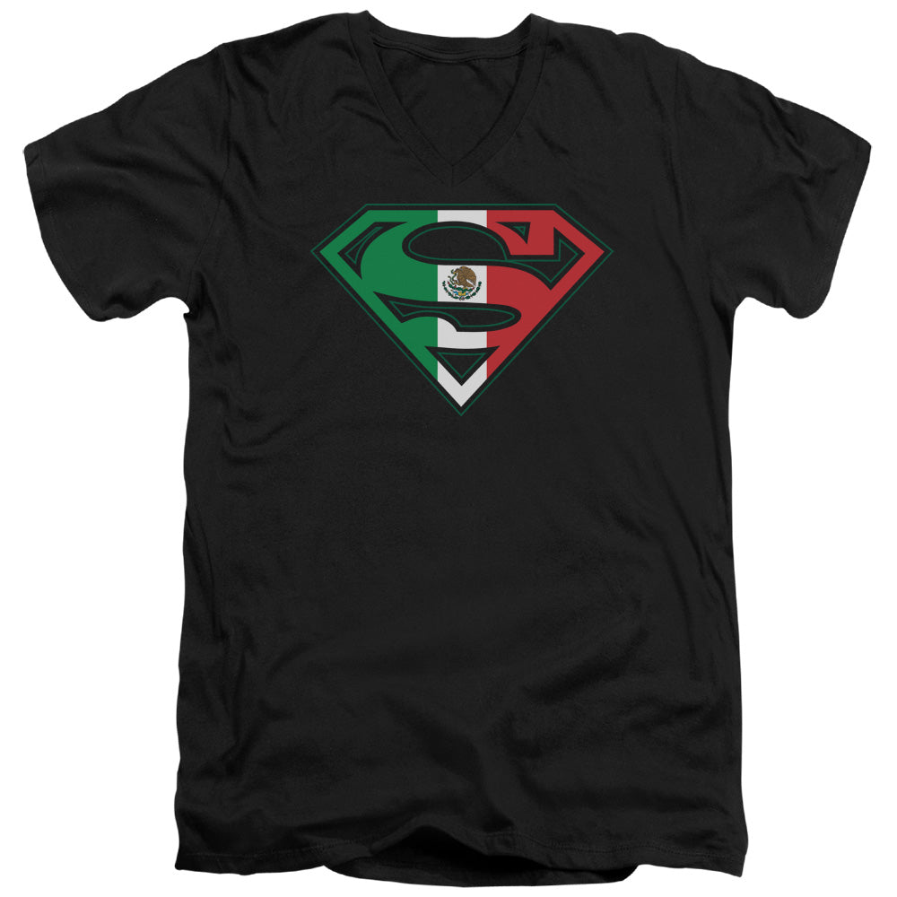SUPERMAN/MEXICAN FLAG SHIELD - S/S ADULT V-NECK 30/1 - BLACK