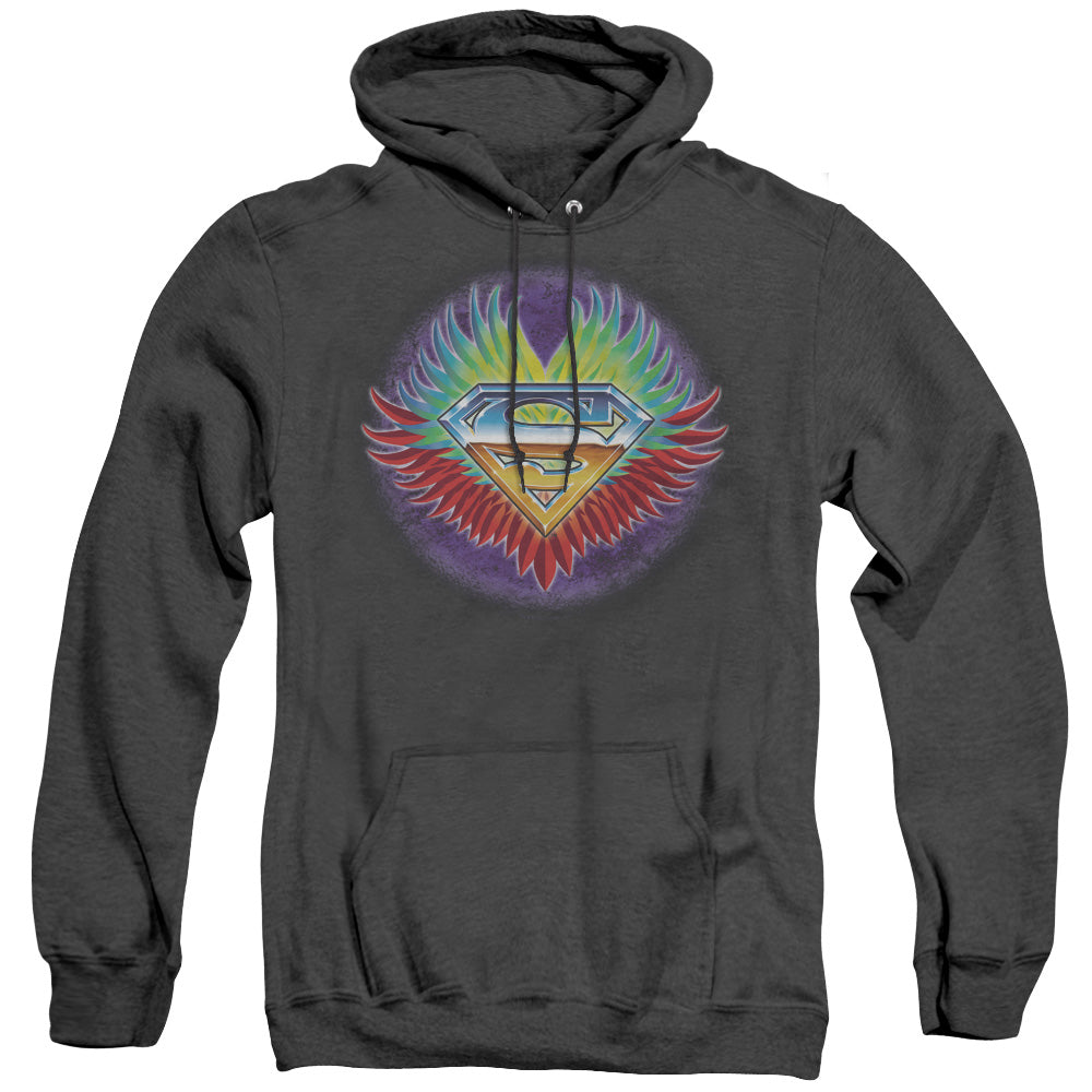 SUPERMAN/DONT STOP BELIEVING - ADULT HEATHER HOODIE - BLACK