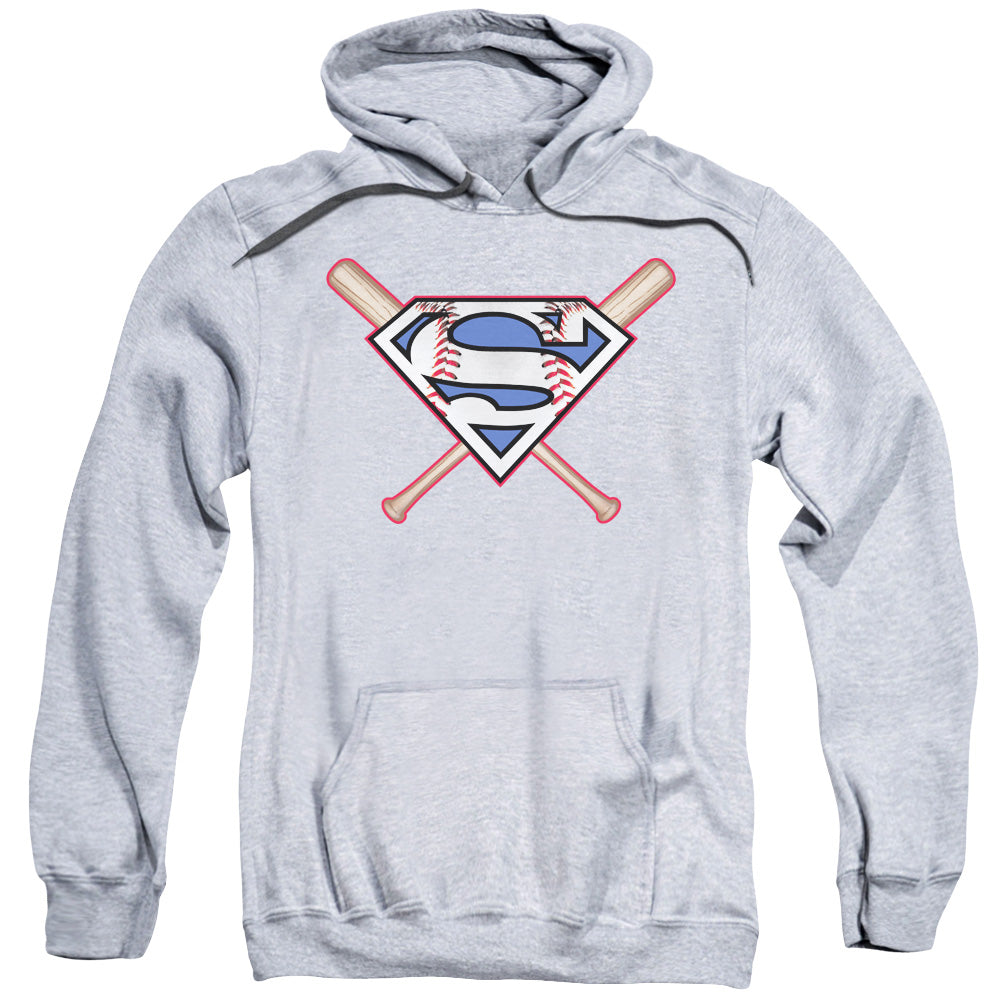 SUPERMAN/CROSSED BATS - ADULT PULLOVER HOODIE - ATHLETIC HEATHER