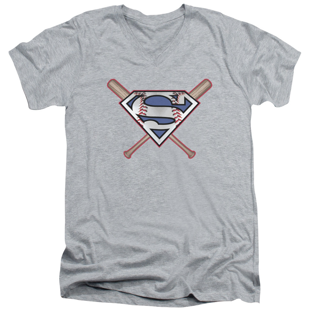 SUPERMAN/CROSSED BATS - S/S ADULT V-NECK 30/1 - ATHLETIC HEATHER